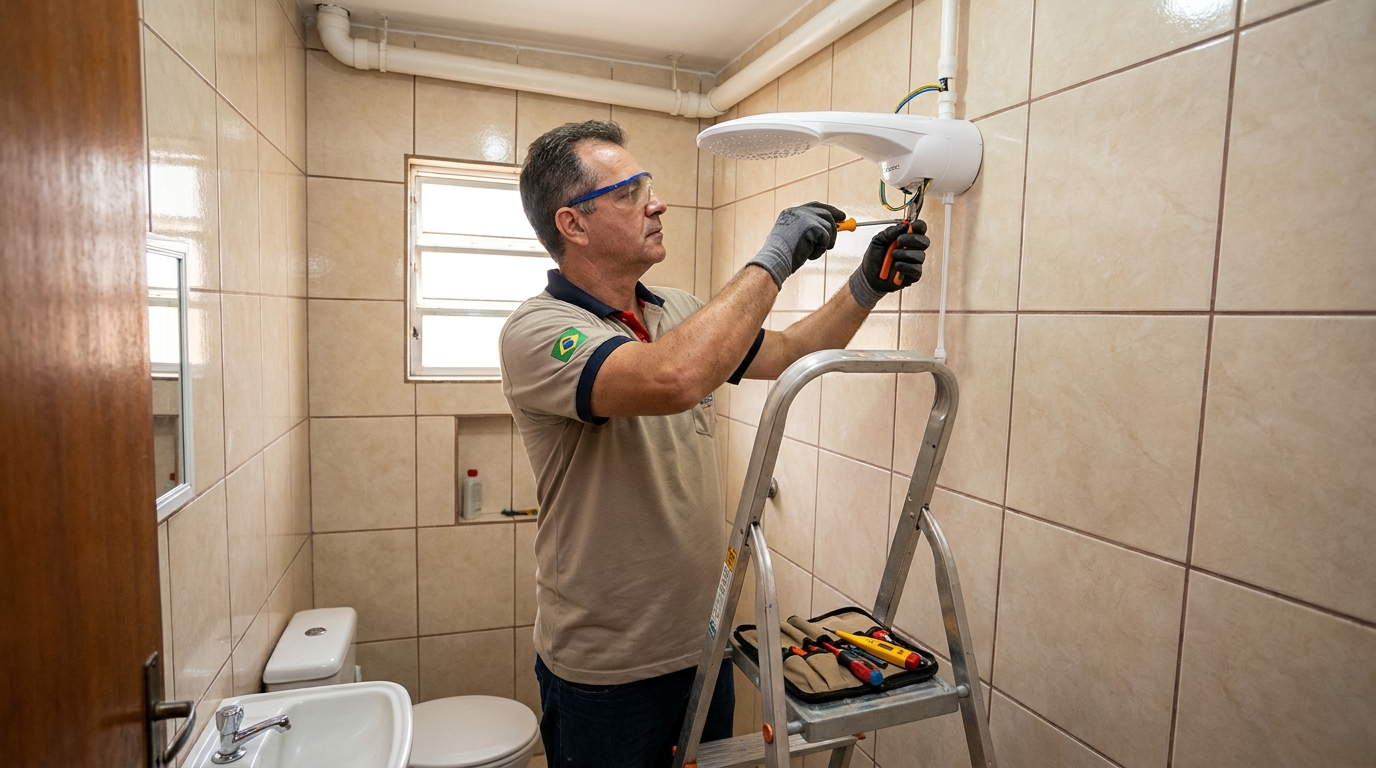 Instalação de chuveiro no banheiro em Suzano‑SP